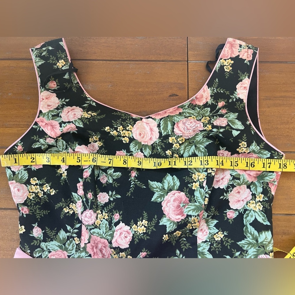 Vintage Lanz  80’s Black and Pink  Floral Midi Dress Sleeveless  Cottagecore - Picture 15 of 16